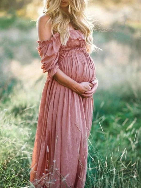 Flowy Off-Shoulder Maxi Maternity Dress