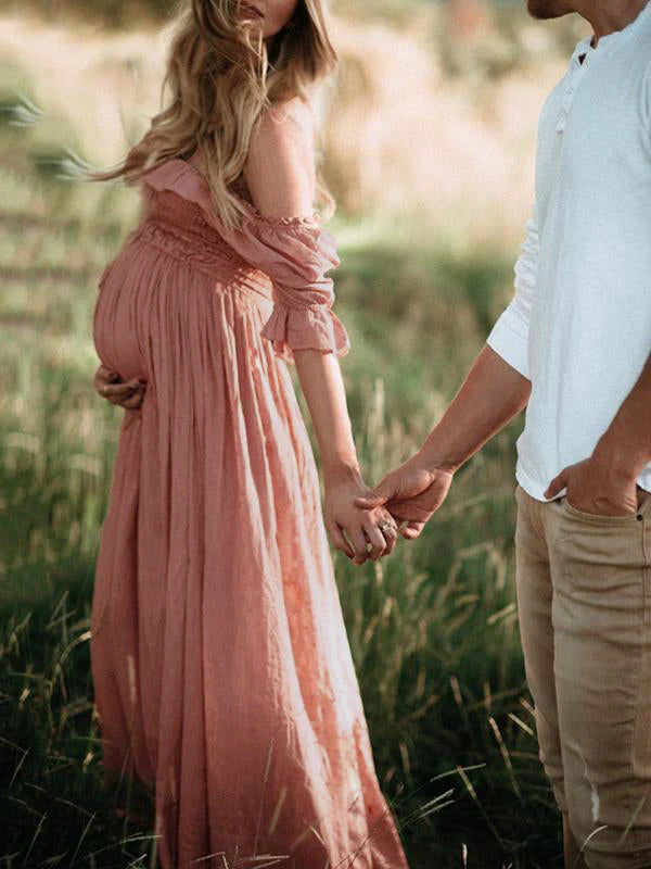 Flowy Off-Shoulder Maxi Maternity Dress