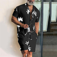 Palm Breeze Men's Set | Short Sleeve Tee & Matching Shorts-Black/White-M-State of Style