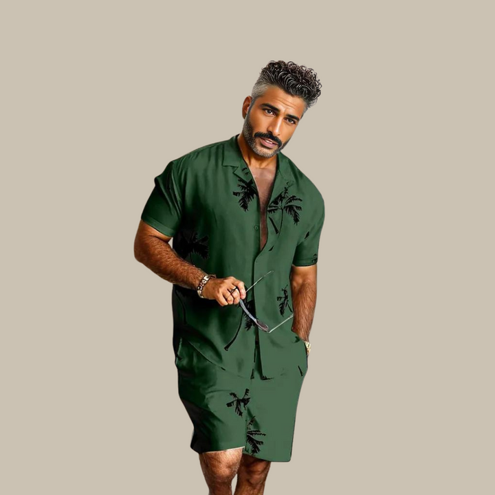 Palm Breeze Men's Set | Short Sleeve Tee & Matching Shorts-Green-M-State of Style