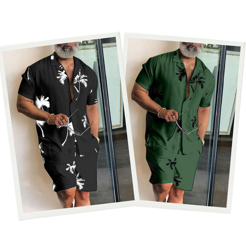 Palm Breeze Men's Set | Short Sleeve Tee & Matching Shorts-Green-M-State of Style
