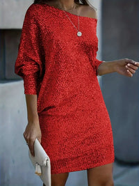 Party Dress with Contrasting Sequins - Seraphina-Red-S-State of Style
