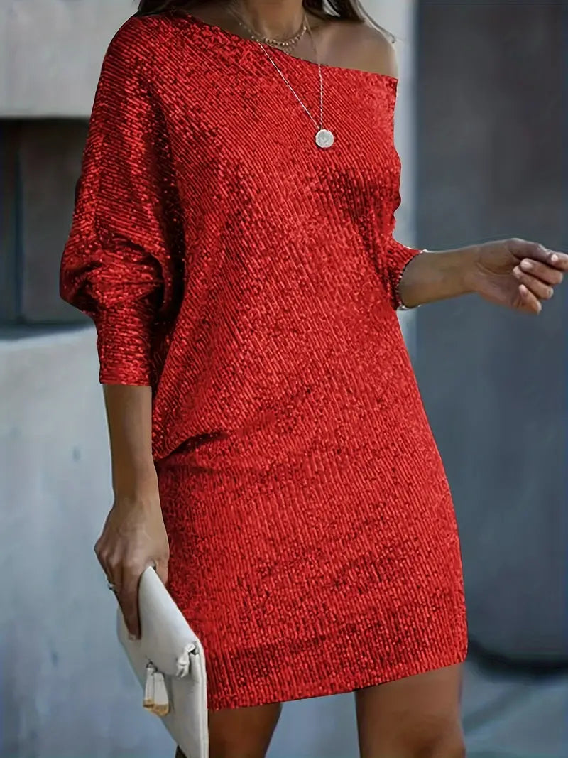 Party Dress with Contrasting Sequins - Seraphina-Red-S-State of Style