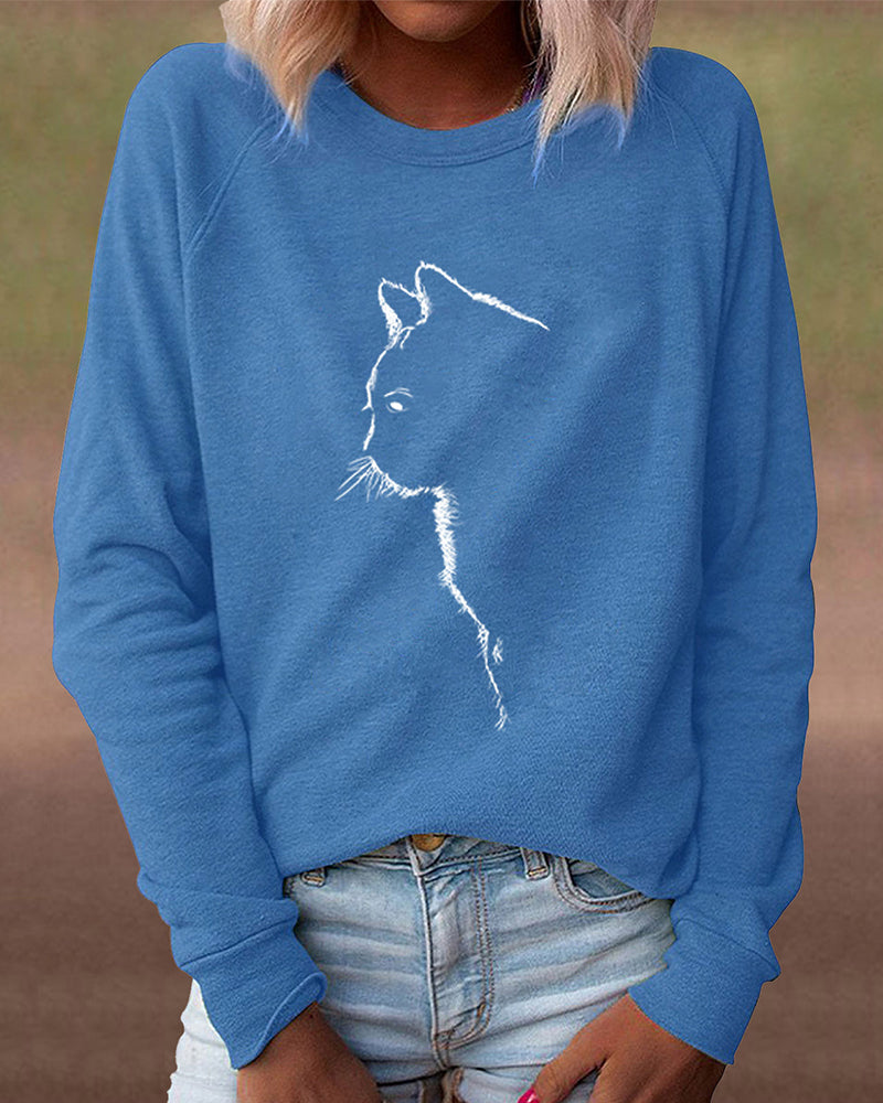 Paws Sweatshirt with Cat Print-Black-S-State of Style