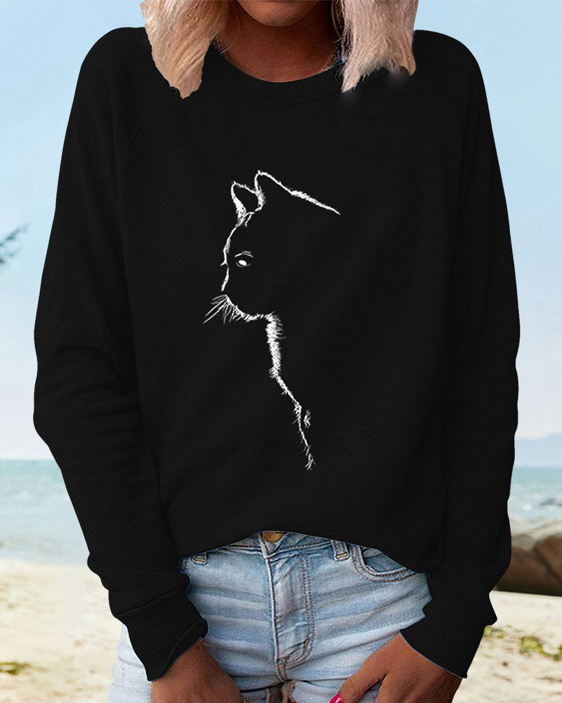 Paws Sweatshirt with Cat Print-Black-S-State of Style