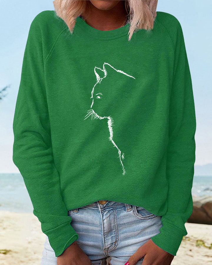 Paws Sweatshirt with Cat Print-Green-S-State of Style