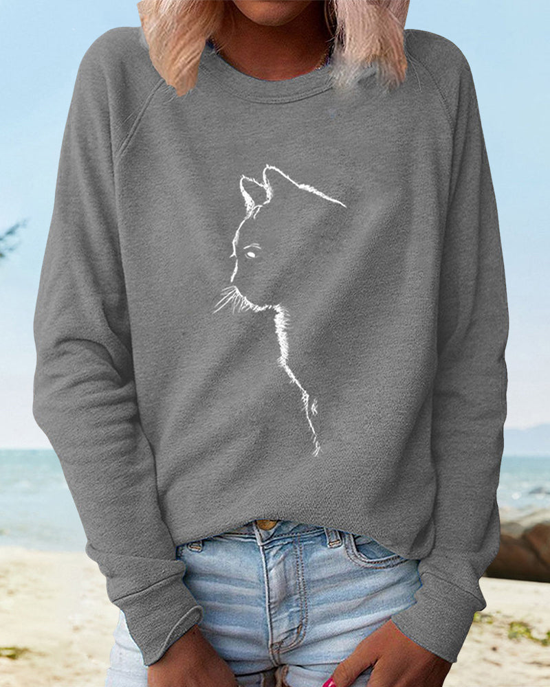 Paws Sweatshirt with Cat Print-Grey-S-State of Style