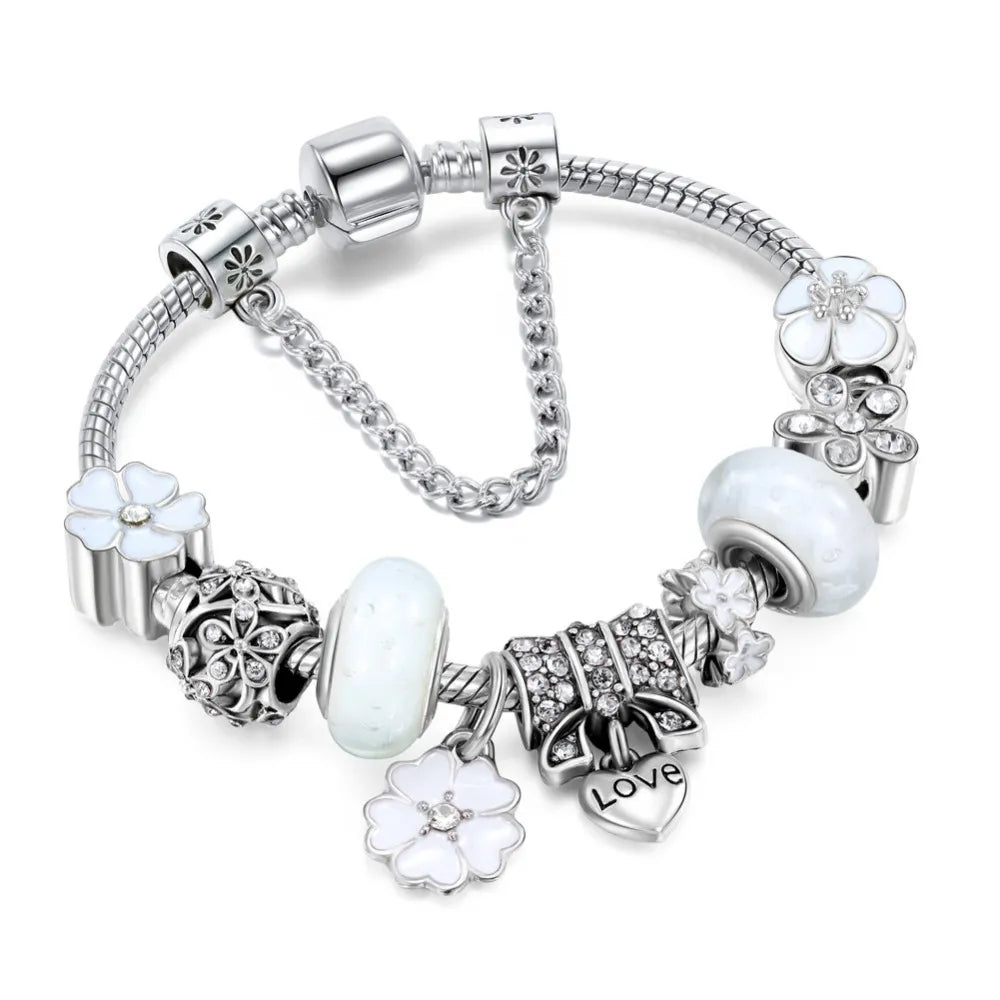Peach Blossom Charm Bracelet | Elegant & Delicate Design-White-State of Style