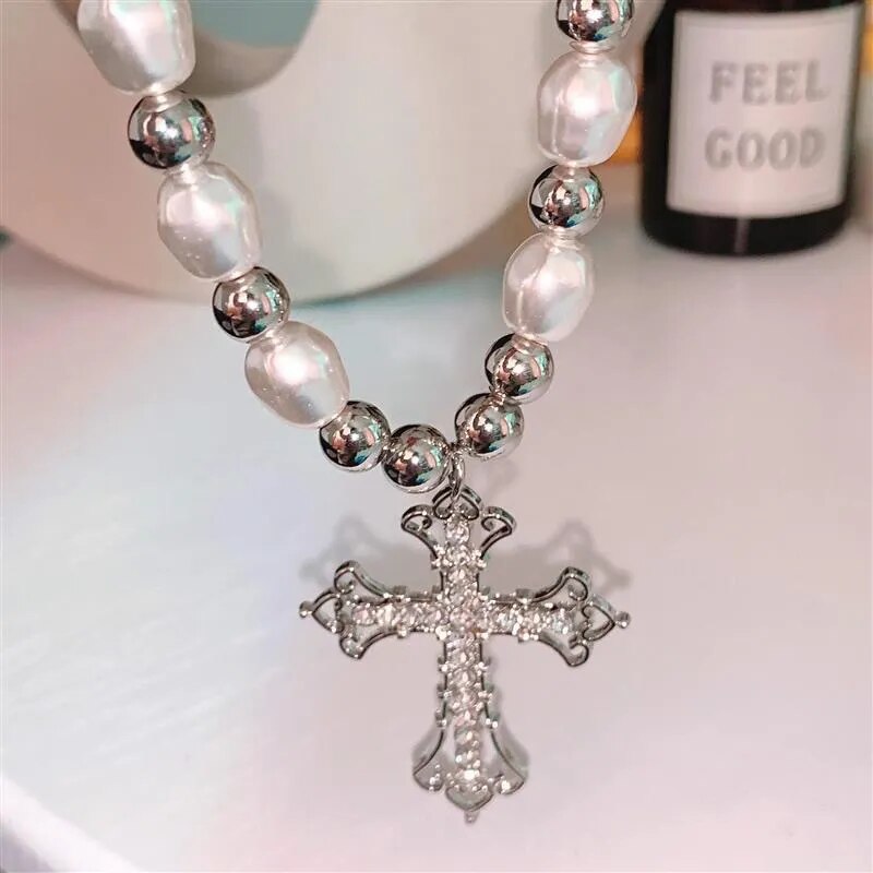 PEARL CROSS PENDANT NECKLACE | Elegant Women's Jewellery | Timeless Design-State of Style