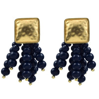 Pearl-Shaped Wooden Chain Drop Earrings | Unique Handmade Jewellery-BLUE-State of Style