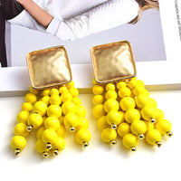 Pearl-Shaped Wooden Chain Drop Earrings | Unique Handmade Jewellery-YELLO-State of Style
