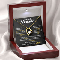 Pendant Necklace with Heart-Shaped Zirconia Stone - Ella-18k Yellow Gold-Luxury (Mahogany + LED Spotlight)-State of Style