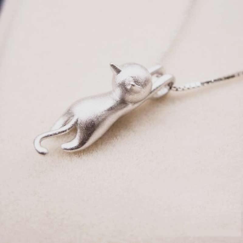 Silver Cat Pendant Necklace | 925 Sterling Silver Necklace