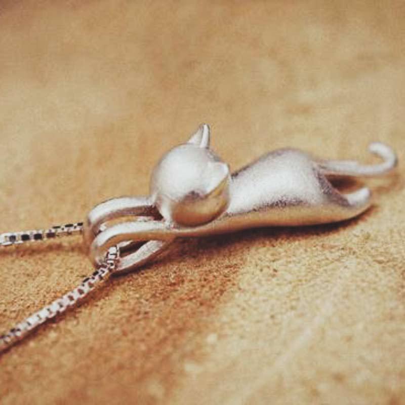 Silver Cat Pendant Necklace | 925 Sterling Silver Necklace