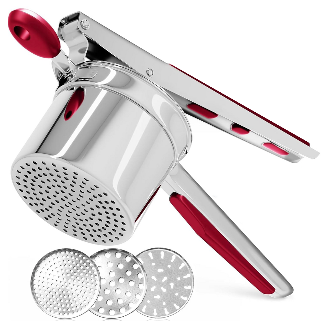 Perfect Mashed Potatoes: Heavy Stainless Steel Potato Masher-Red-Hard disk-State of Style