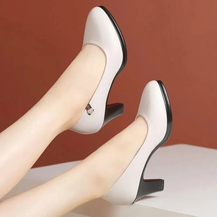 Petal Pusher Pumps – Chic Black Patent Leather Slip-On Shoes-White-6.5 (23.5cm)-State of Style