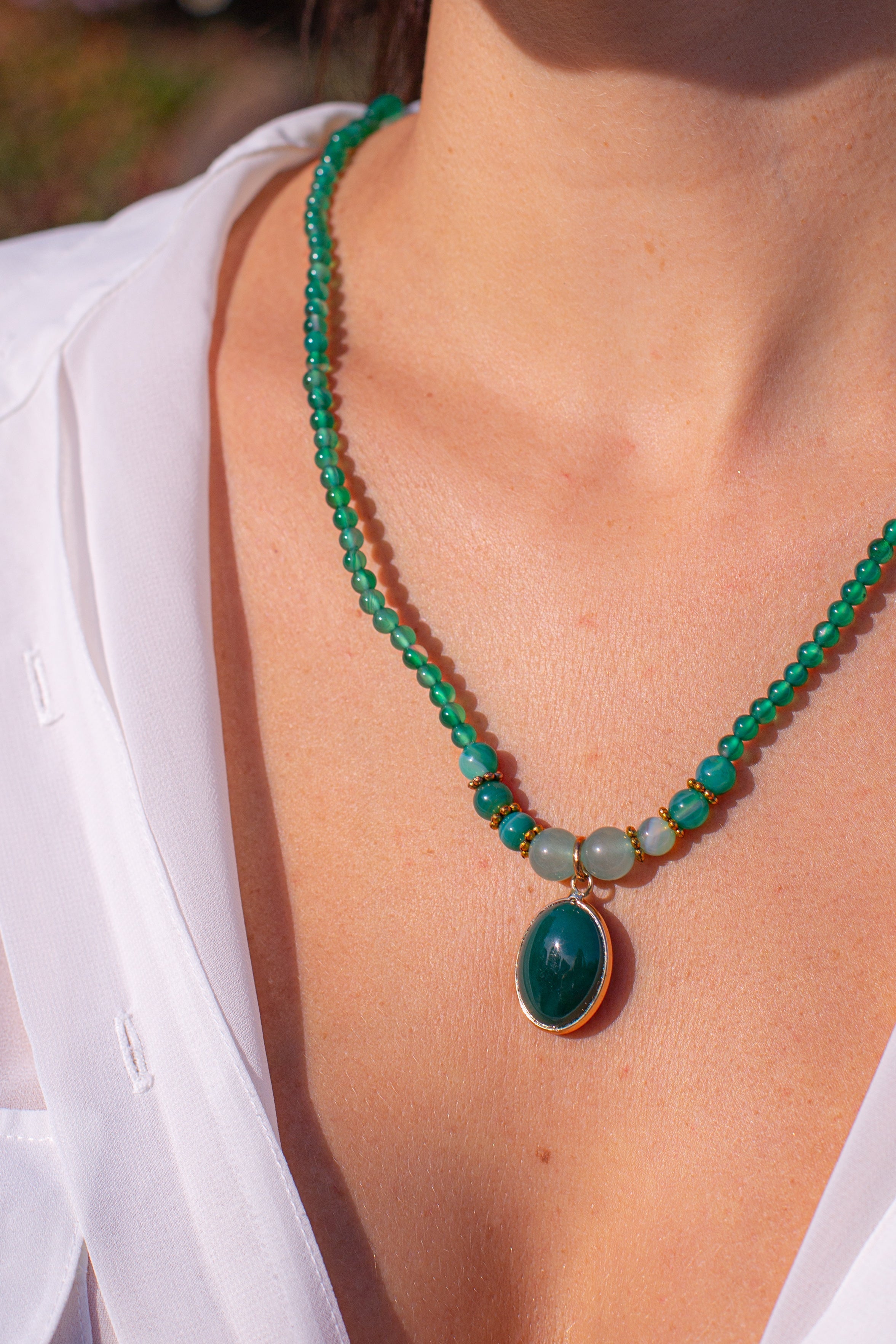 Vintage Green Onyx Calming Necklace - Elara