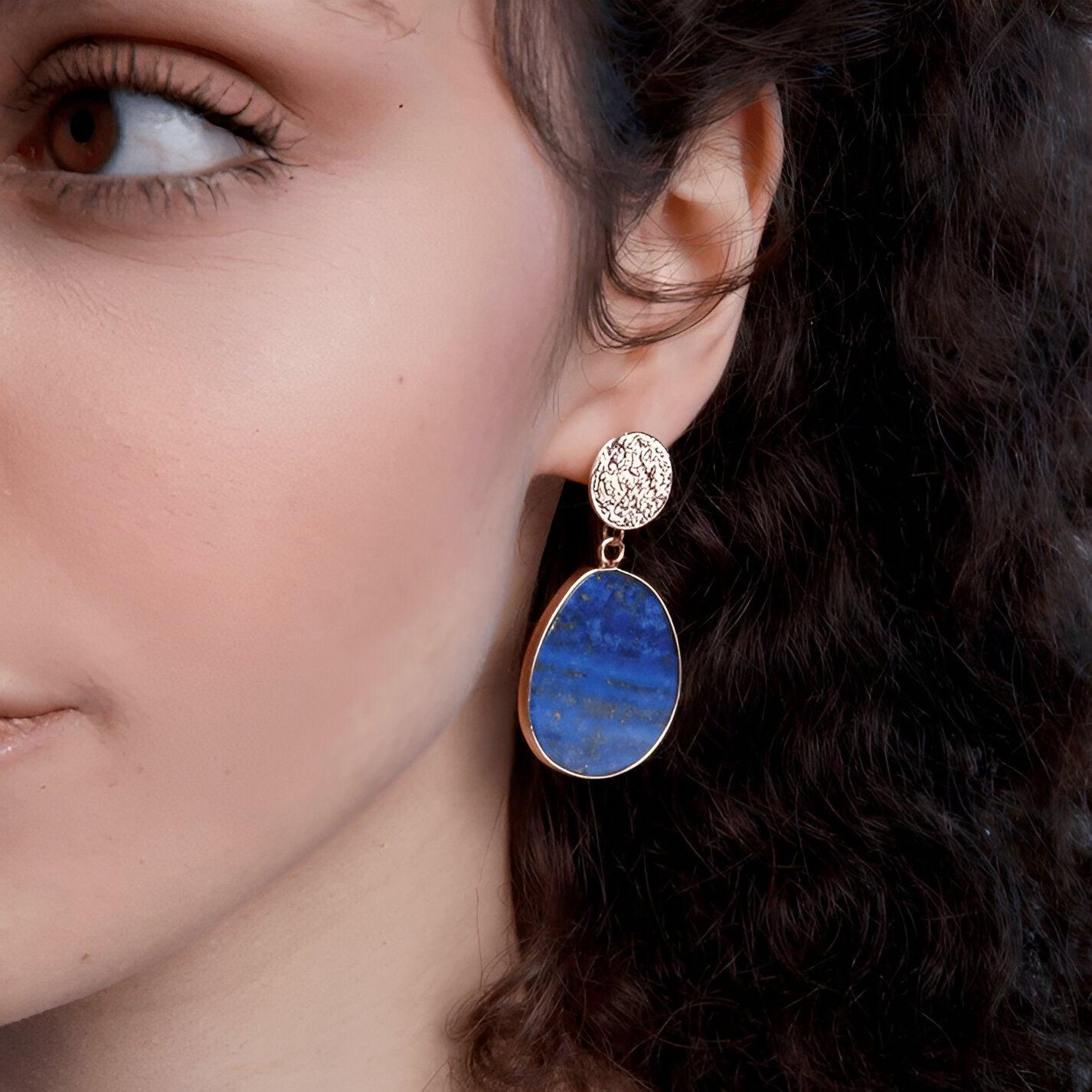 Stylish Lapis and Tiger's Eye Earrings - Althea