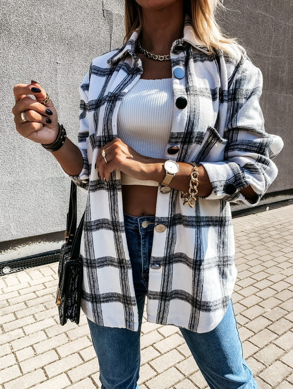 Plaid Jacket for Women | Stylish & Comfortable-White-S-State of Style