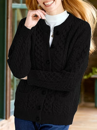 Plain Knitted Cardigan with Button Closure and Pockets - Olivia-Black-S-State of Style