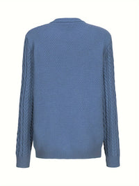 Plain Knitted Cardigan with Button Closure and Pockets - Olivia-Blue-S-State of Style