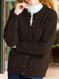 Plain Knitted Cardigan with Button Closure and Pockets - Olivia-Dark brown-S-State of Style