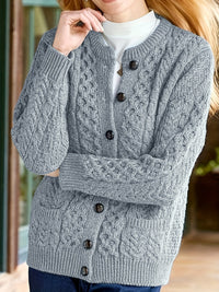 Plain Knitted Cardigan with Button Closure and Pockets - Olivia-Silver grey-S-State of Style