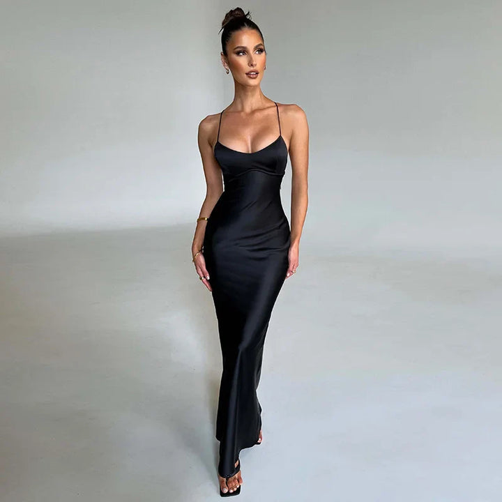 Plain Maxi Dress with Side Split – Nayla-Black-S-State of Style