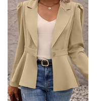 Plain Ribbed Collar Women's Blazer - Liana-Brown-S-State of Style