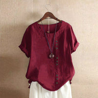 Plain T-Shirt with Short Sleeves and Round Neck – Samantha-Bordeaux red-S-State of Style