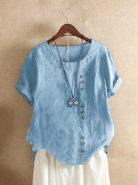 Plain T-Shirt with Short Sleeves and Round Neck – Samantha-Light blue-S-State of Style