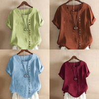 Plain T-Shirt with Short Sleeves and Round Neck – Samantha-Pink-S-State of Style