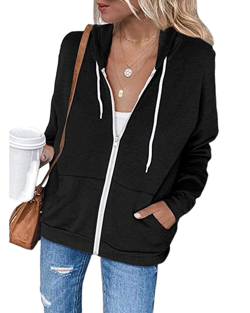 Plain Women's Hoodie with Pockets - Emma-Black-S-State of Style