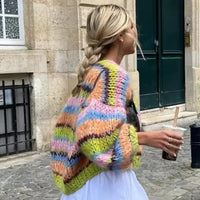 Playful Knitted Cropped Cardigan with Puff Sleeves - Elise-Green-S-State of Style