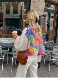 Playful Knitted Cropped Cardigan with Puff Sleeves - Elise-White-S-State of Style
