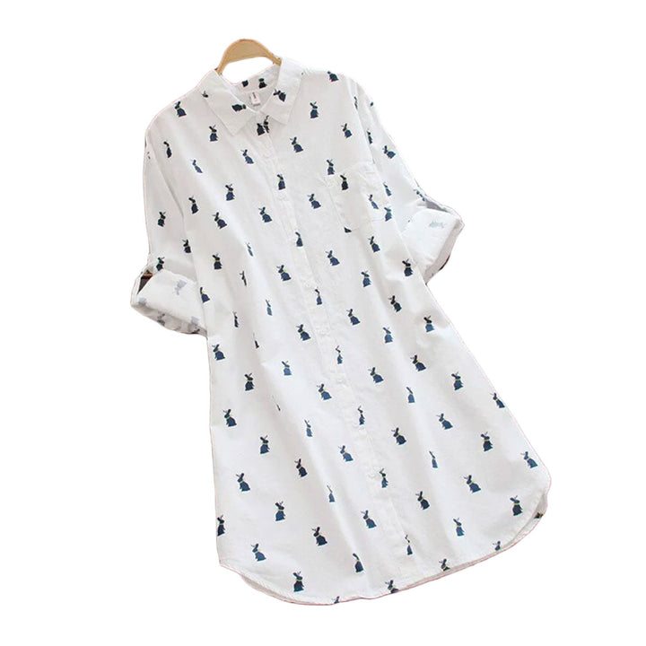 Playful shirt dress with rabbit print and lapel collar – Elina-S-State of Style