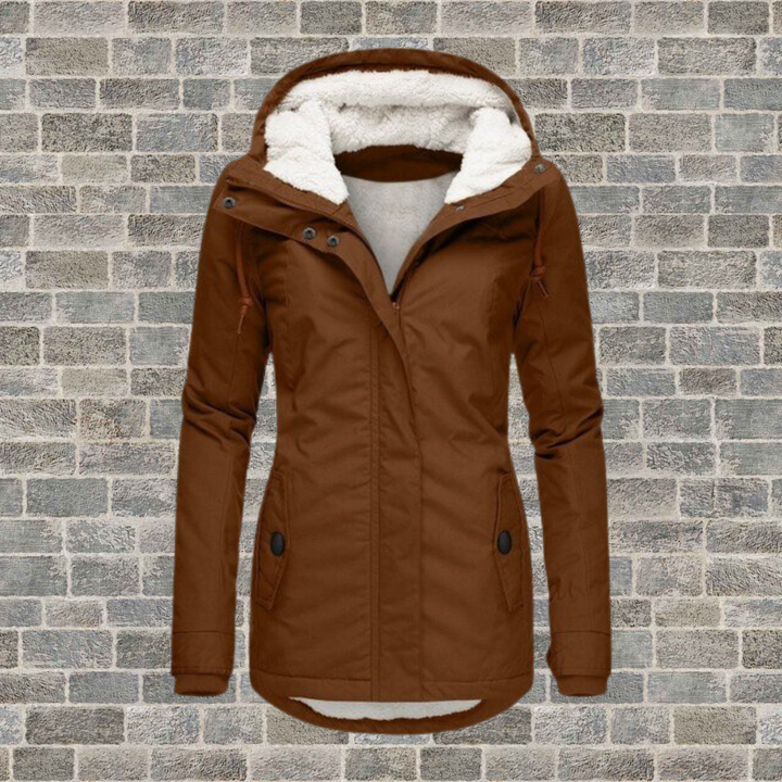 Pleated Cotton Winter Jacket with Hood - Mila-Brown-S-State of Style