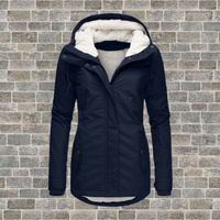 Pleated Cotton Winter Jacket with Hood - Mila-Dark Blue-S-State of Style