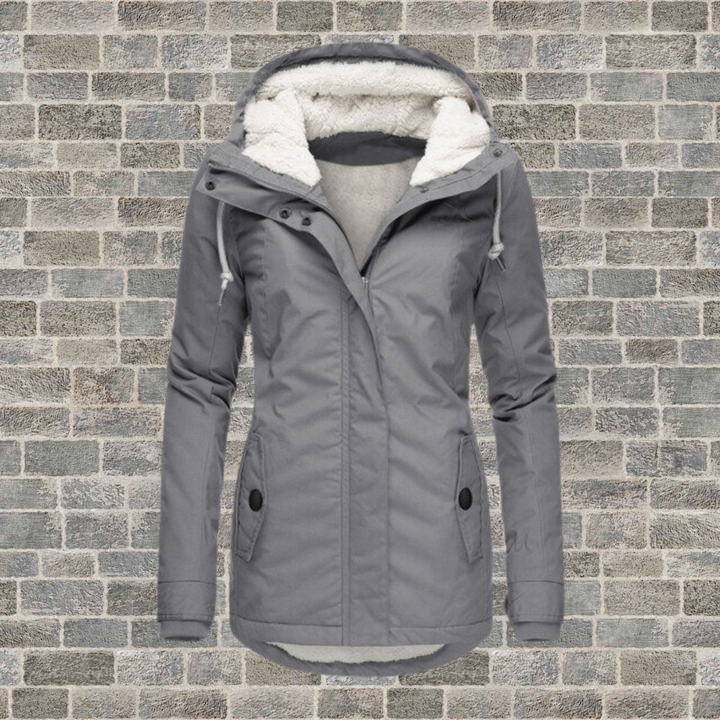 Pleated Cotton Winter Jacket with Hood - Mila-Grey-S-State of Style