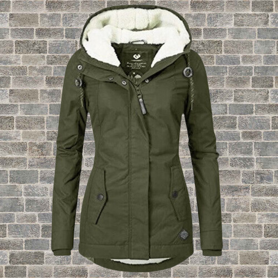 Pleated Cotton Winter Jacket with Hood - Mila-Olive Green-S-State of Style