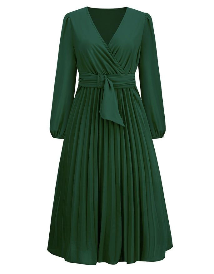 Pleated Dress For Women | Elegant & Versatile-Green-S-State of Style