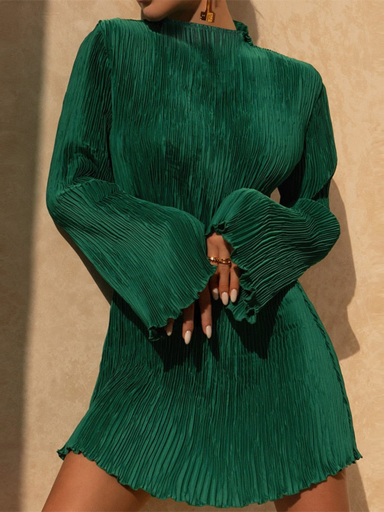 Pleated Flare Dress - Liva-Green-S-State of Style