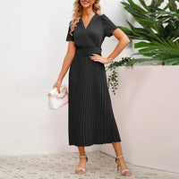 Pleated Midi Wrap Dress - Sophie-Black-XS-State of Style