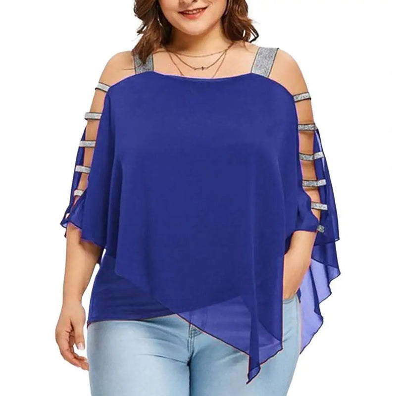 Plus Size Batwing Sleeve Tee with Boat Neck-Dark Blue-2XL-State of Style
