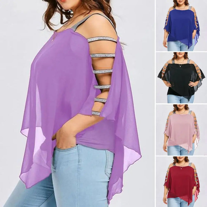 Plus Size Batwing Sleeve Tee with Boat Neck-Dark Blue-2XL-State of Style
