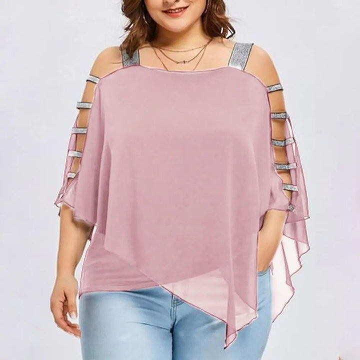 Plus Size Batwing Sleeve Tee with Boat Neck-Pink-2XL-State of Style