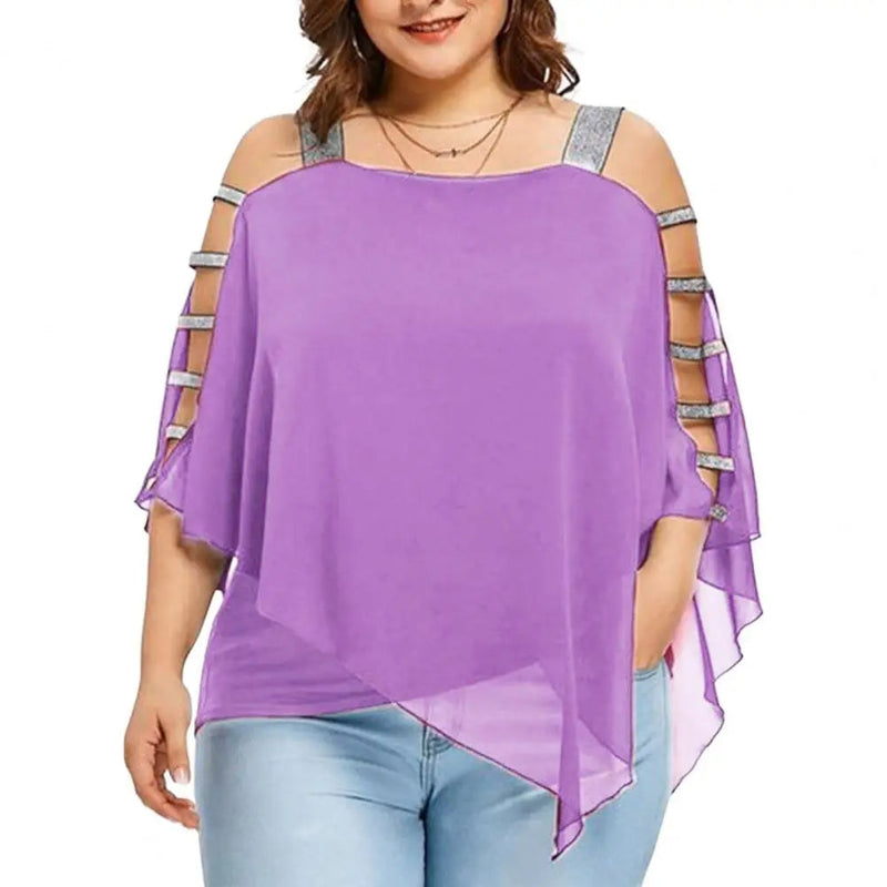 Plus Size Batwing Sleeve Tee with Boat Neck-Purple-2XL-State of Style