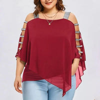 Plus Size Batwing Sleeve Tee with Boat Neck-Wine Red-2XL-State of Style