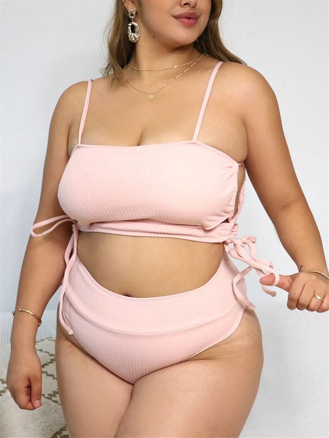 Plus Size Beach Babe Bikini Set with Side Tie-Black-2XL-State of Style