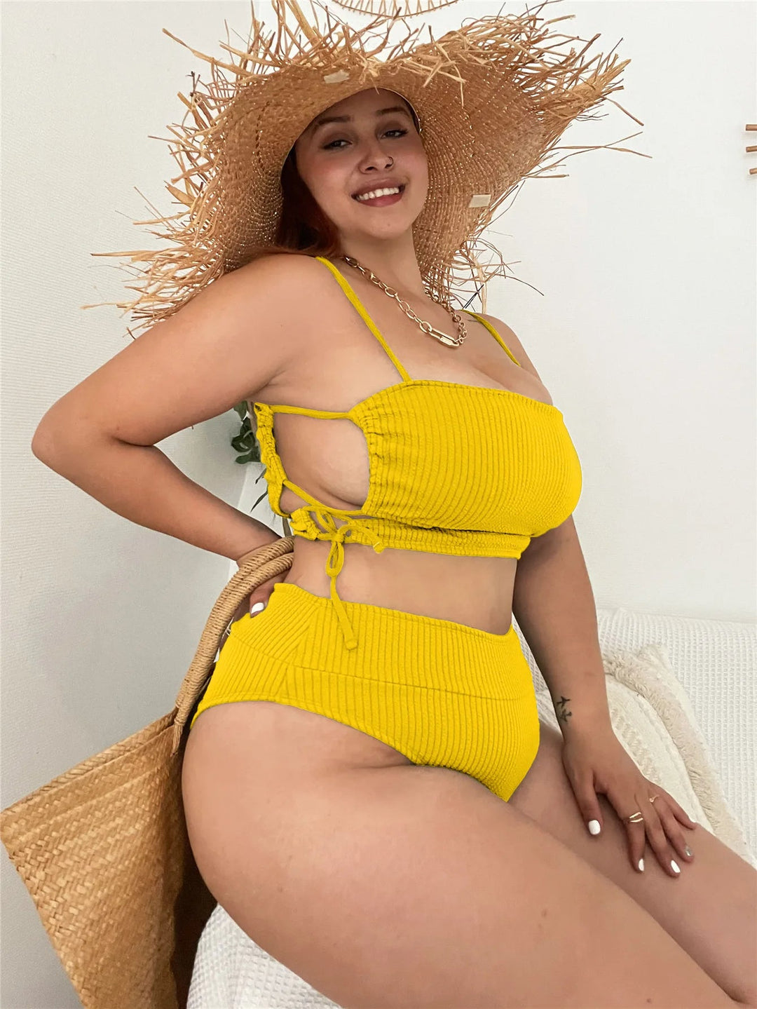 Plus Size Beach Babe Bikini Set with Side Tie-Black-2XL-State of Style